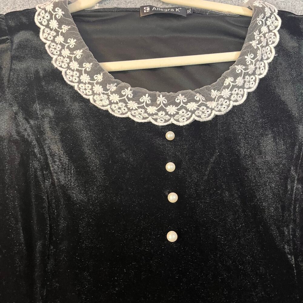 Allegra K black velvet sweater lace collar long sleeve elastic cuff sleeve sz XL